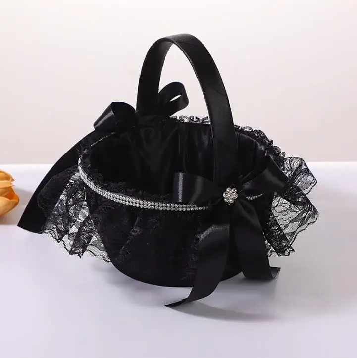 Black matte flower basket, new flower girl, sprinkle blue, fashionable and luxurious Halloween small flower basket, Vinaya black