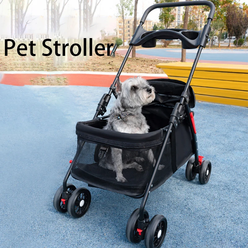 One Handle Fold Dog Pet Stroller Foldable 4 Wheel Dog Cat Folding Pet Outdoor Travel Carrier Stroller Trolley Cart