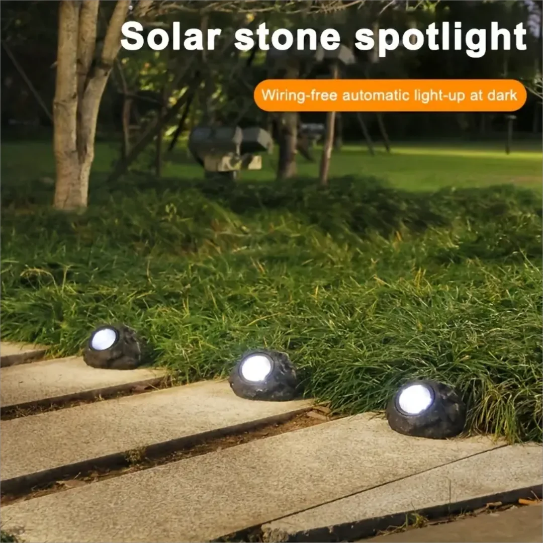 Luces solares para exteriores, 4 pequeñas cuentas LED, focos de piedra sintética impermeables para jardín, lámpara de decoración de paisaje, césped y Patio, 1 ud.