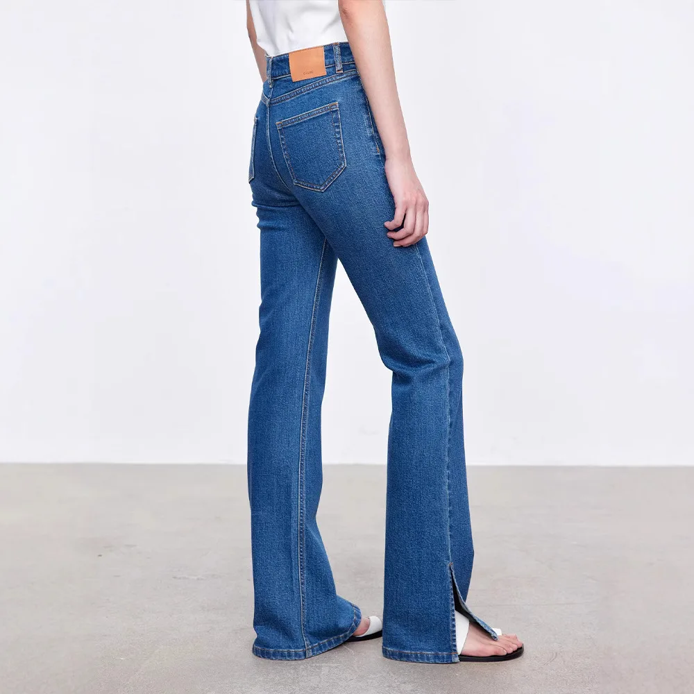 Vaqueros acampanados de mezclilla a la moda para mujer altos clásico azul negro adelgazante ajuste elegante con aberturas laterales pantalones acampanados elásticos 99% algodón