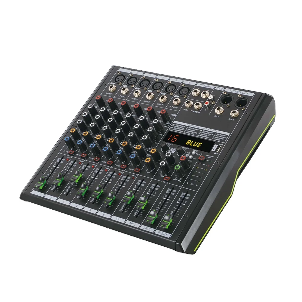 Professional 6 channels sound card audio mixer with wireless connection recording