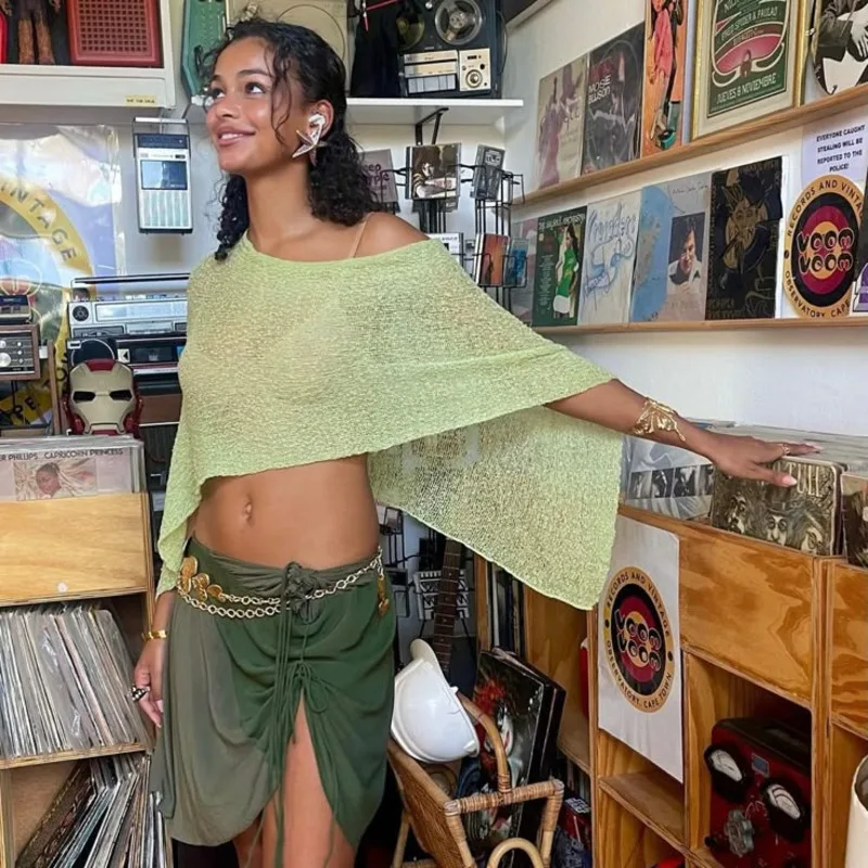 Silk Cooling Ice Silk Asymmetric Cape Shawl Loose Thin Knit Top Sun Protection Summer Beach Cover Up Beige For Women Loose Fit
