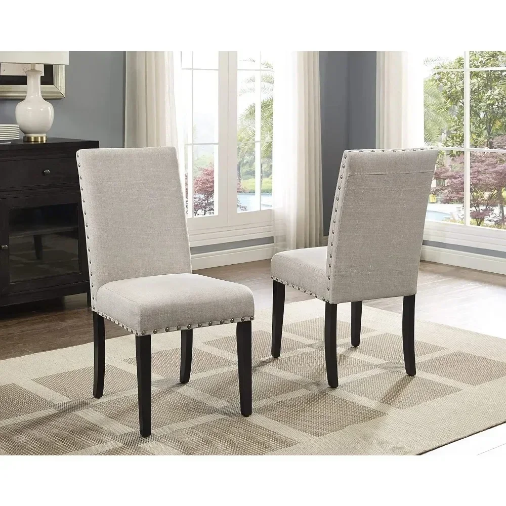 Fabric Dining Chairs with Nailhead Trim, set of 2, Brown, Kitchen Chair, Suitable for Kitchen, Dining Room, and Living Room