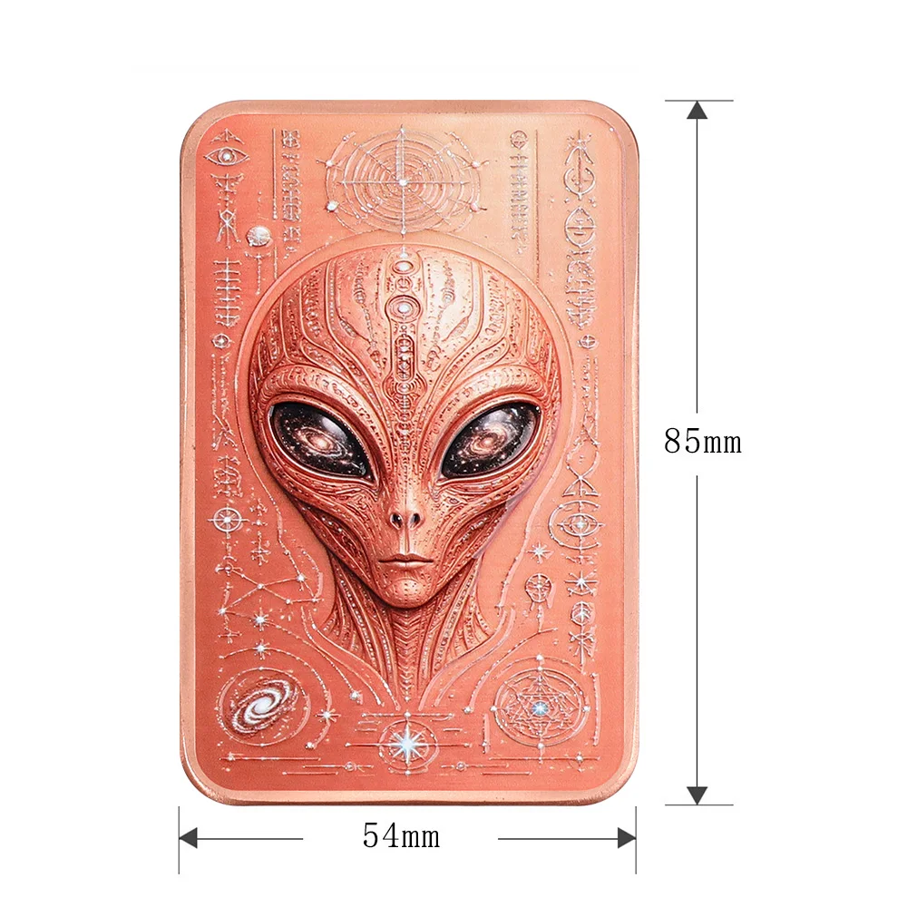 5 OZ .999 Fine Square Copper Bar Alien UFO Abduction Cosmic City Scene Sci-Fi Pattern Desktop Decoration Collector Souvenir Gift