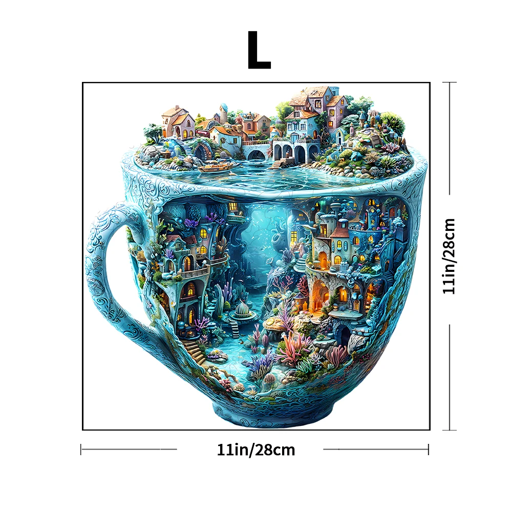 Magical Teacup World Wooden Jigsaw Puzzle with Unique Shapes Gifts for Friends