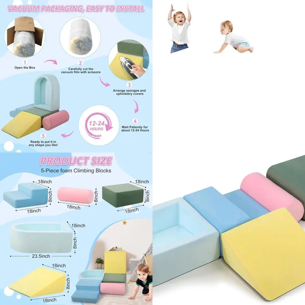 Kit da arrampicata in schiuma per neonati: set da gioco per bambini da 5 pezzi con pozzo per divertimento in interni