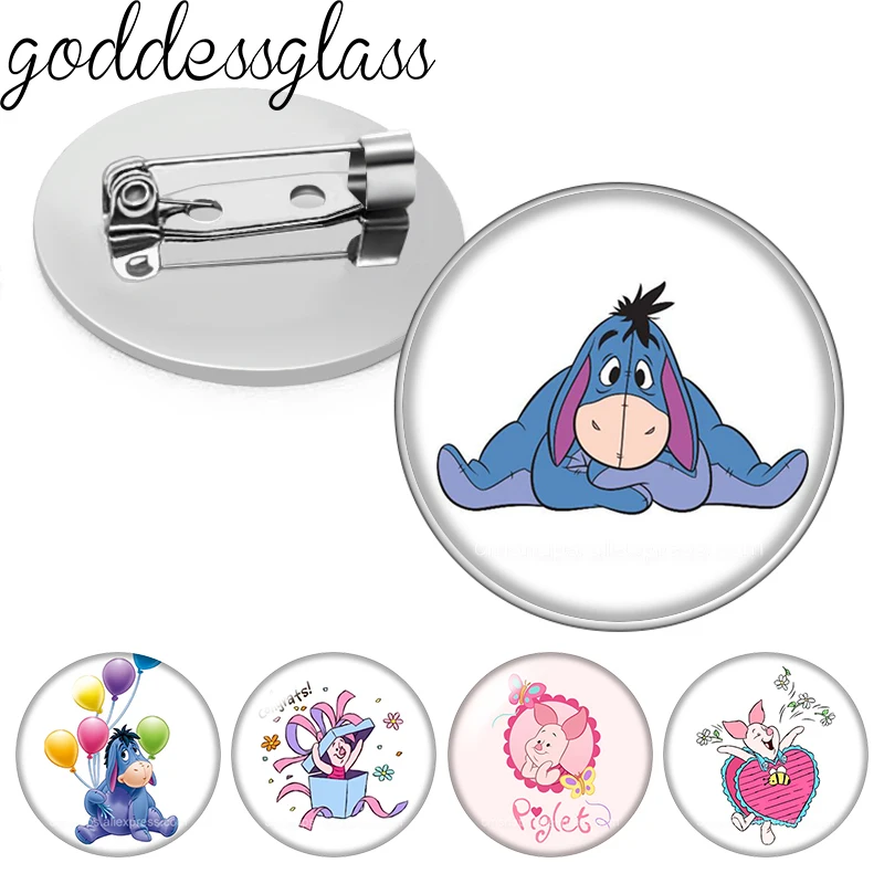 Pooh Friends eeyore donkey Cartoon Photo Glass cabochon Brooch pinback button Bag Clothes Denim Jeans Lapel Pin Badge Jewelry