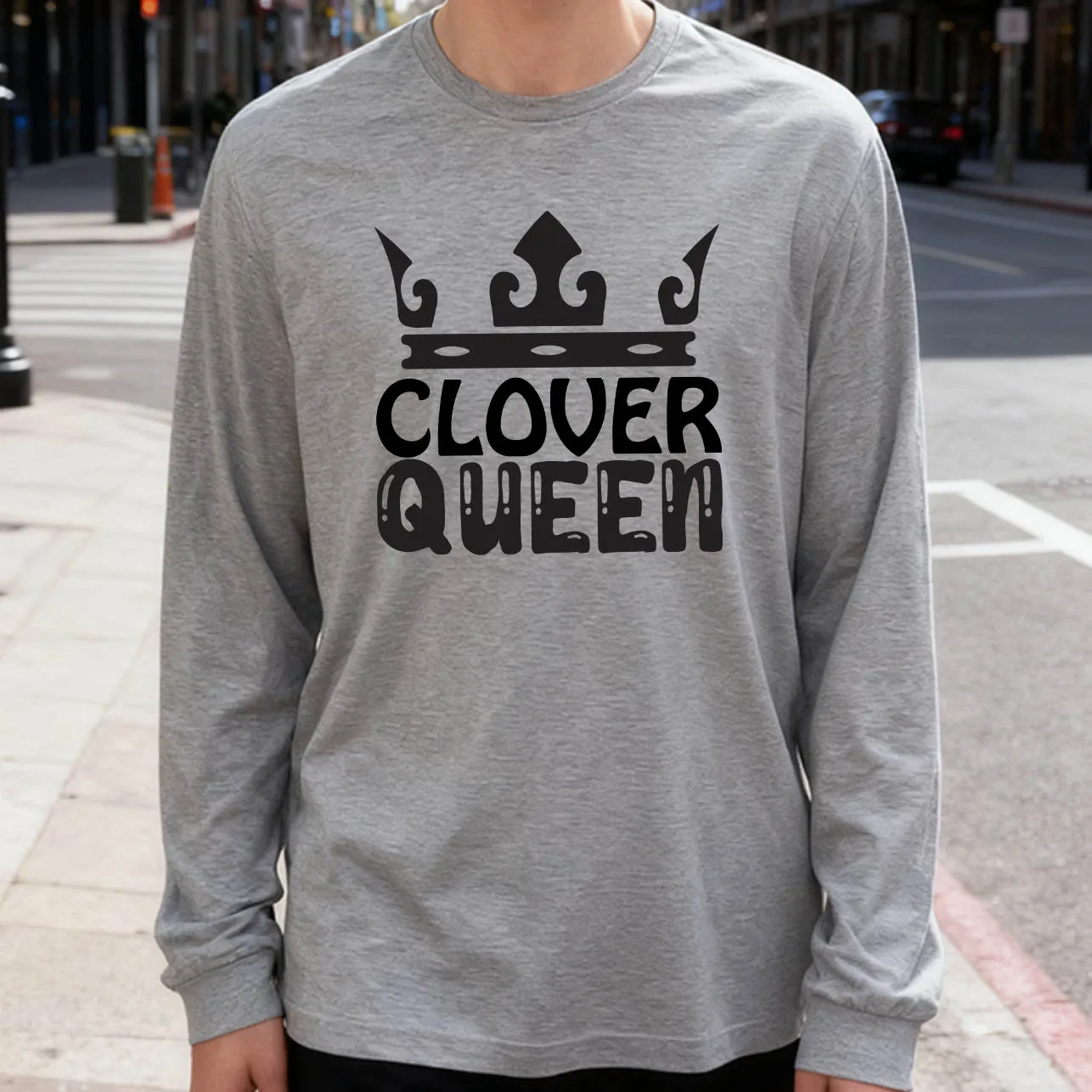 Clover Queen Men's Long Sleeve T-Shirt 180g 100% Cotton Printed Crew Neck Casual Daily Wear Soft and Breathable
