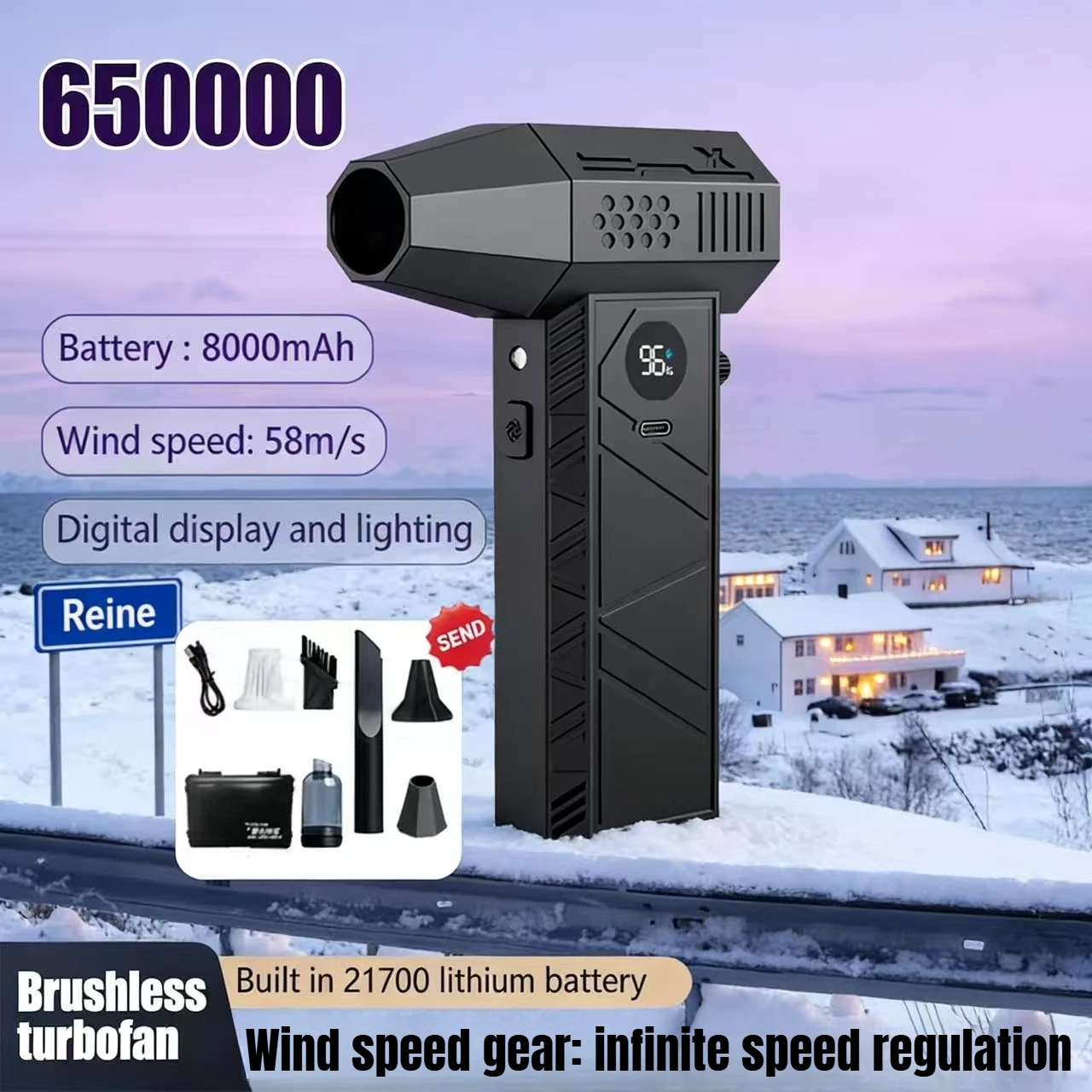 

650000RPM High Speed Turbo Violent Fan C6 Air Blower Brushless Motor 53M/S Handheld Vacuum Cleaner for Car Cleaning Dust Blowing