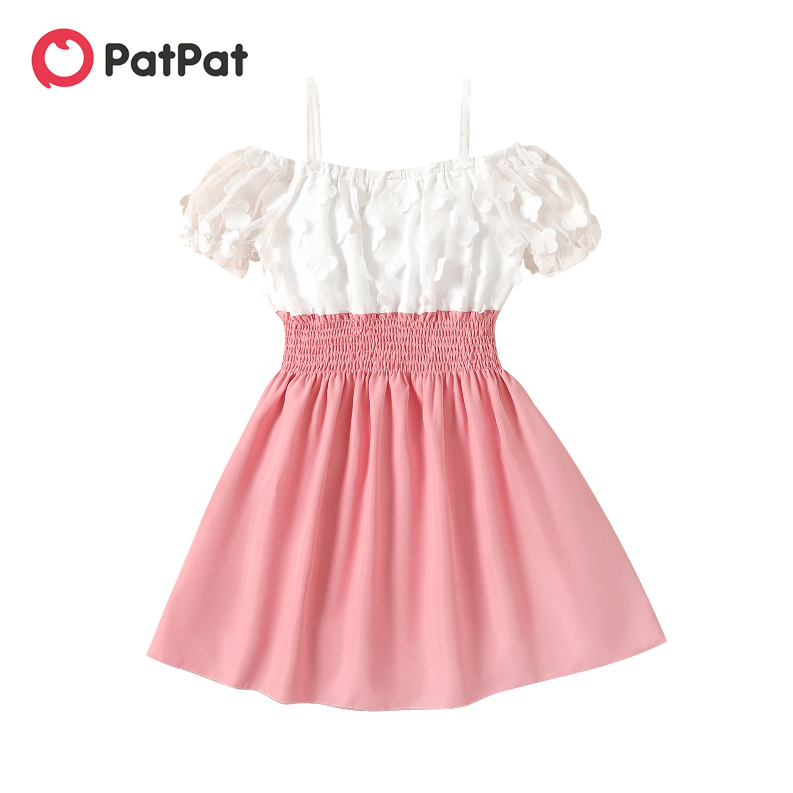 PatPat Kid Girl 3D Floral Design Smocked Colorblock Slip Dress