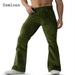 Men Vintage Basic Flare Corduroy Pants Solid Green White Full-Length Trouser Plus Size 3xl Mens Fashion Zipper Pocket Sweatpants