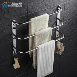 304 Stainless Steel Three Floors Bath Holder Bar Rail Towel Hanger Shelf Wall Mounted Silver 40-60cm Hook Bathroom Accessories