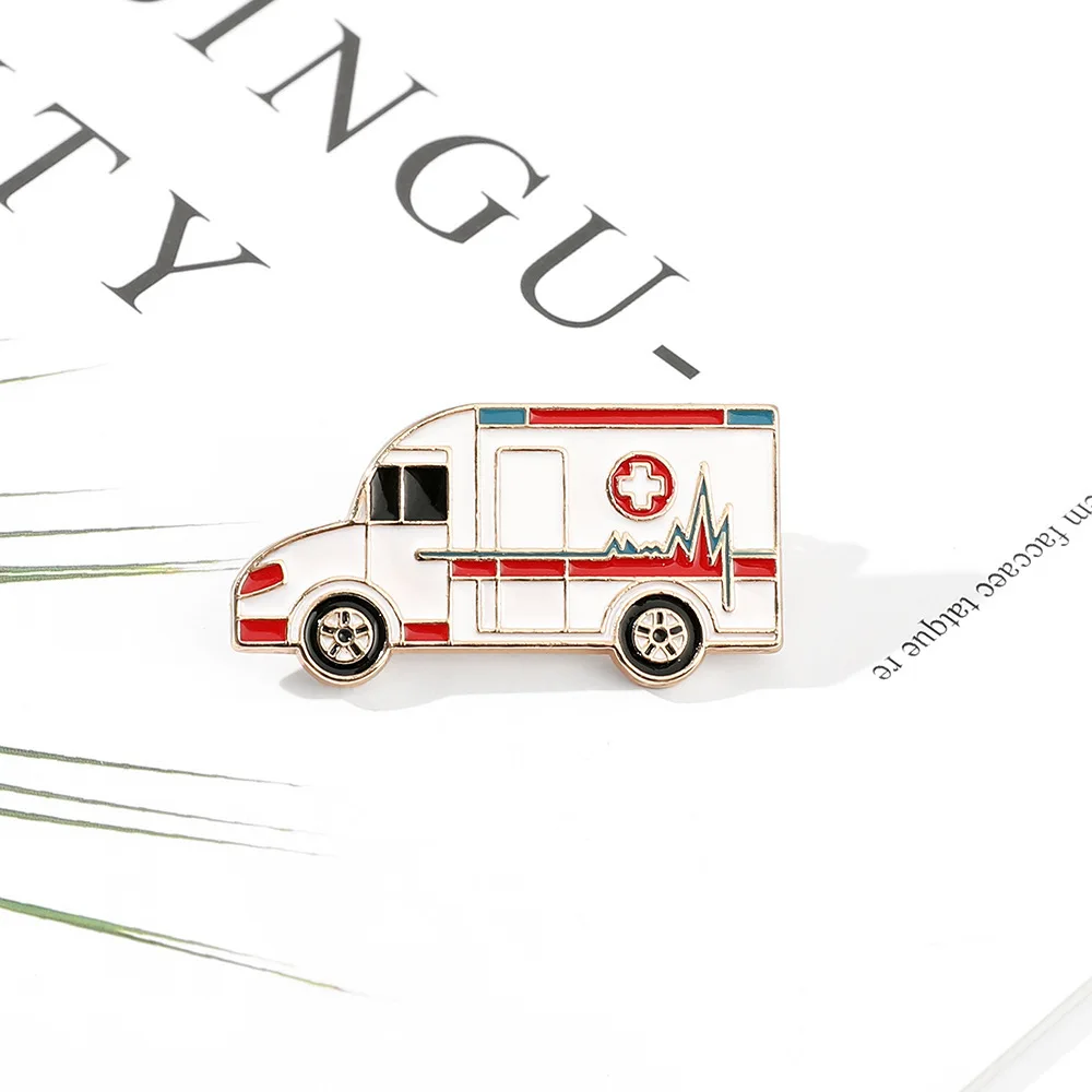Hot Creative Ambulance Metal Badge Brooch All Match Enamel Badge Jewelry for Friend Hat Backpack Clothing Accessories