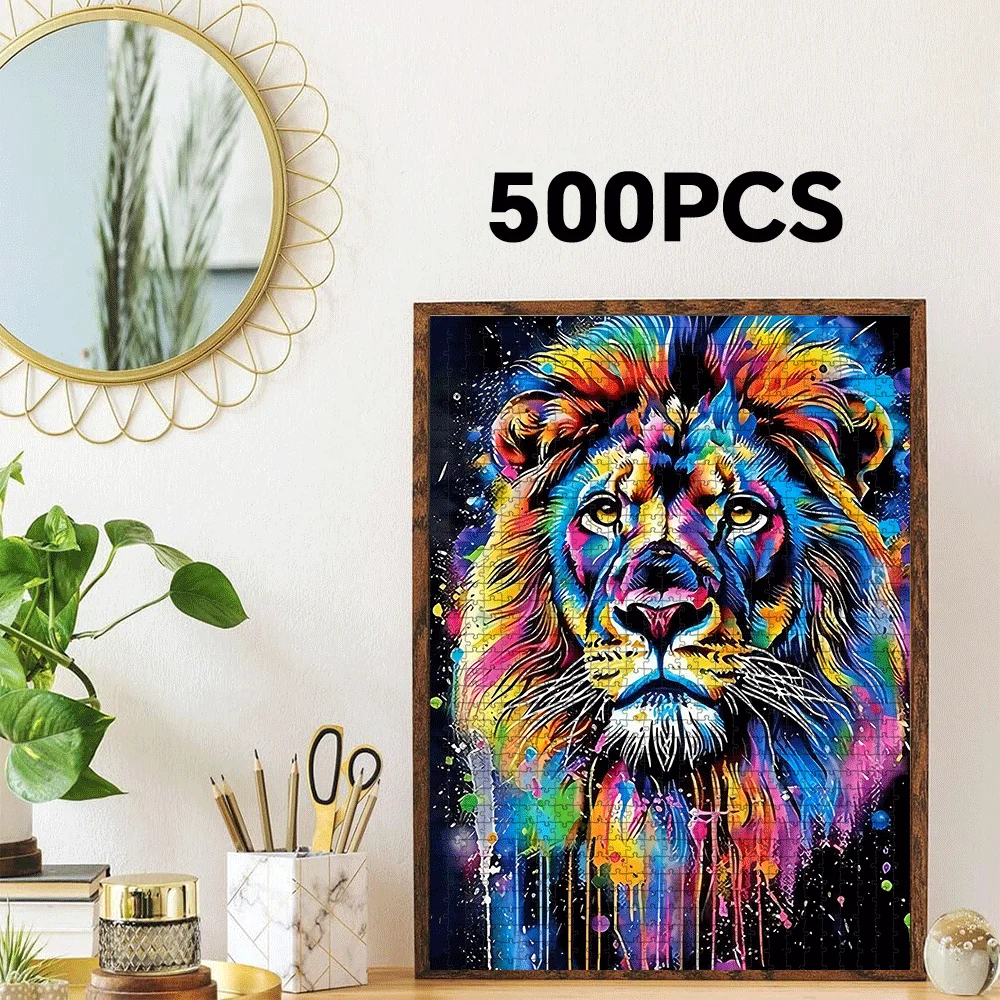 1000/500 قطعة لغز الأسد للبالغين والعائلات - أسد وأسد كبير على طراز 5D مع قطع ملونة مرمزة، ديكور منزلي يمكنك صنعه بنفسك