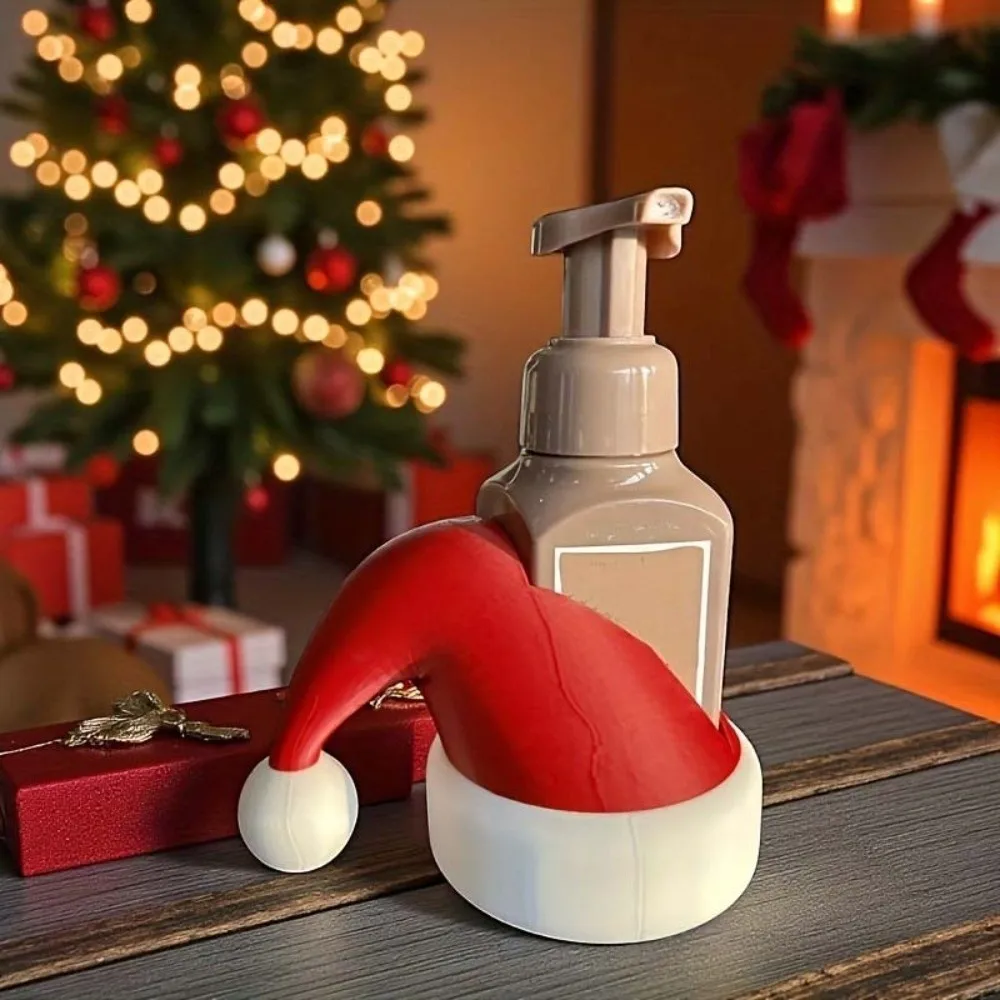 Bright Red Christmas Hat Bottle Holder 3D PlA Smooth Surface Desktop Soap Dispenser Lightweight Design Hollow Inside