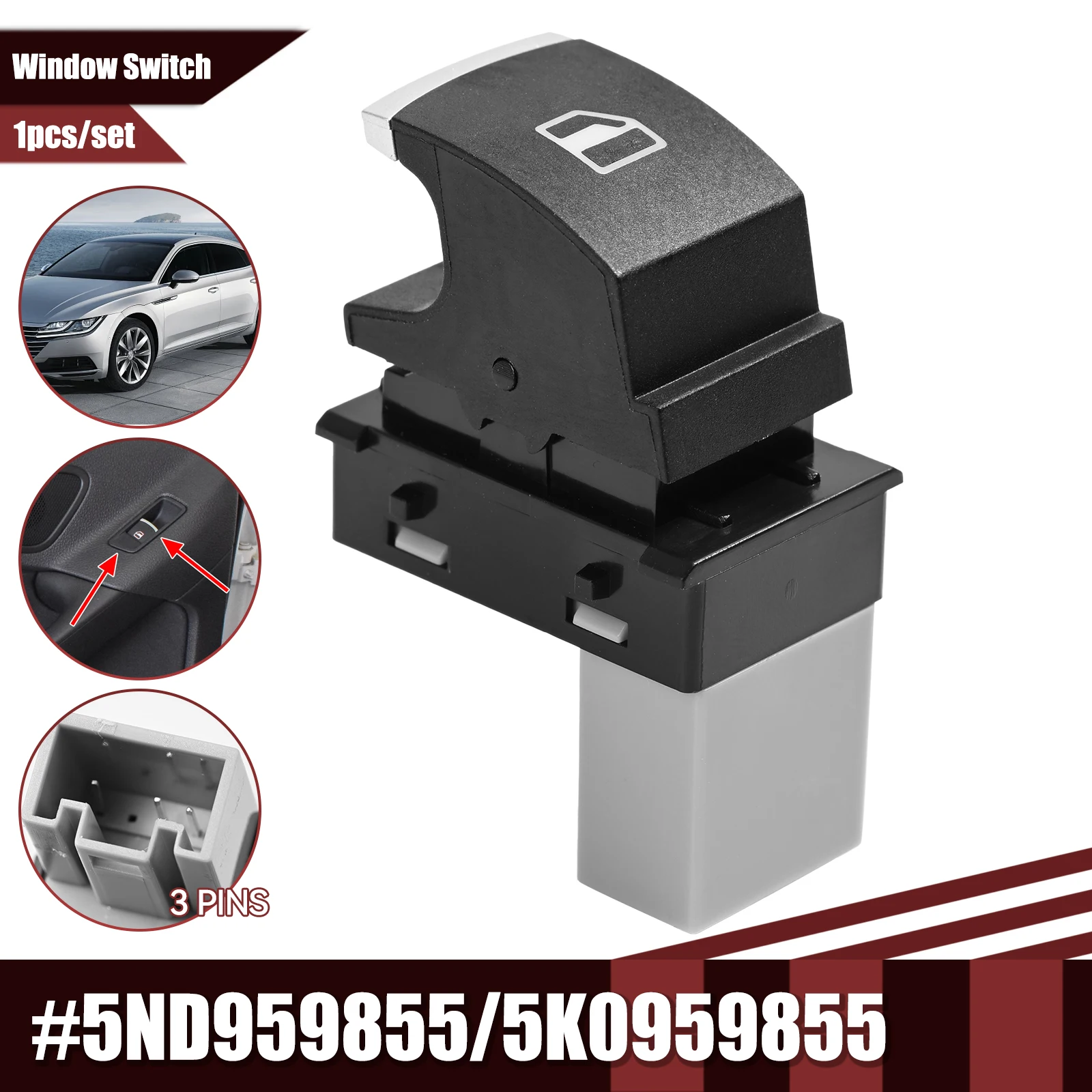 5ND959855 POWER CHROME WINDOW SWITCH BUTTON Fit For VW Golf MK5 MK6 Tiguan Touran Jetta Passat 5K0959855 5K0 959 855 5ND 959 855