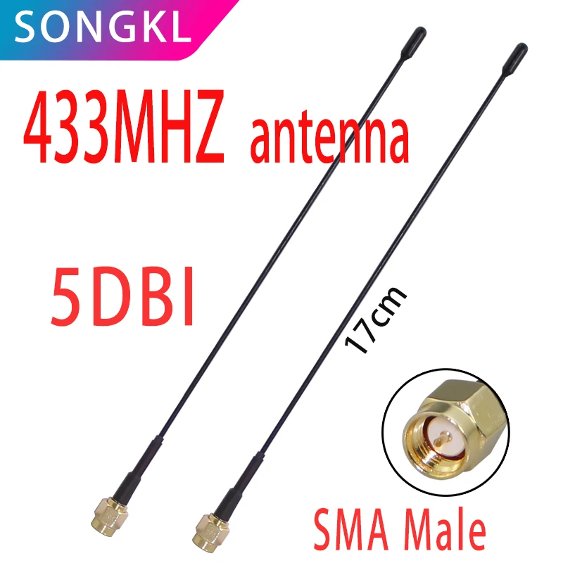 Antena flexible de acero al carbono, Conector de enchufe macho Sma 5dbi, recto, 433Mhz, LORA LORAWAN 433 IOT, 433MHz