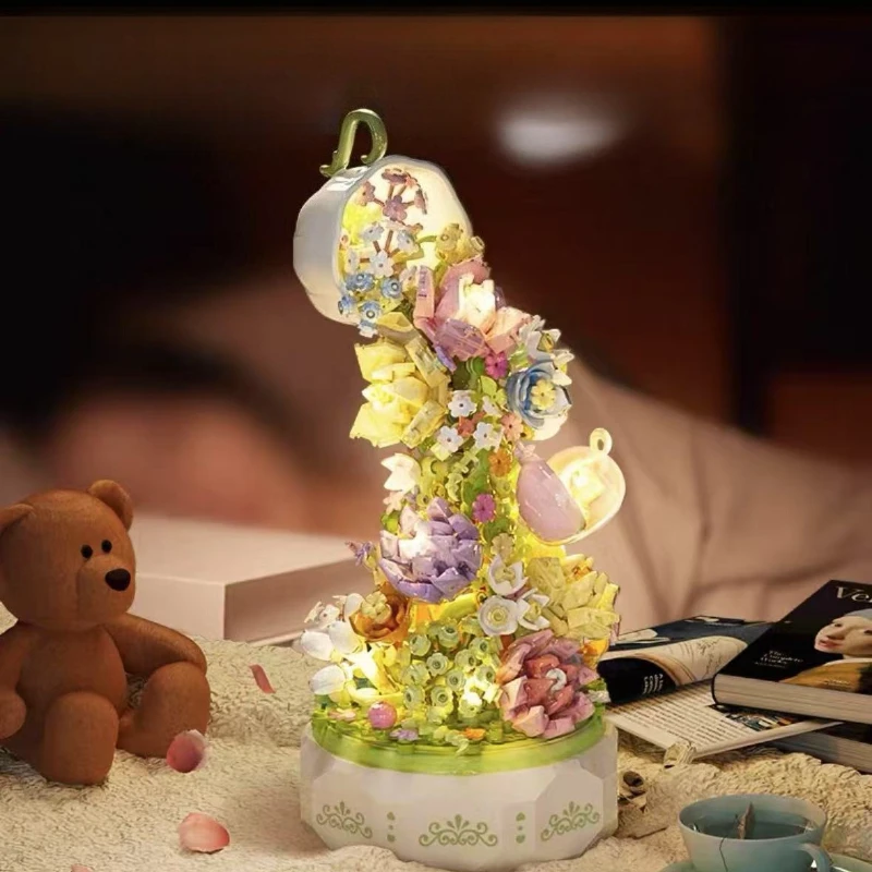 SEMBO-bloques de construcción de castillo de flores fantásticas, modelos de arquitectura, adornos para el hogar, regalos para niñas, juguetes para niños