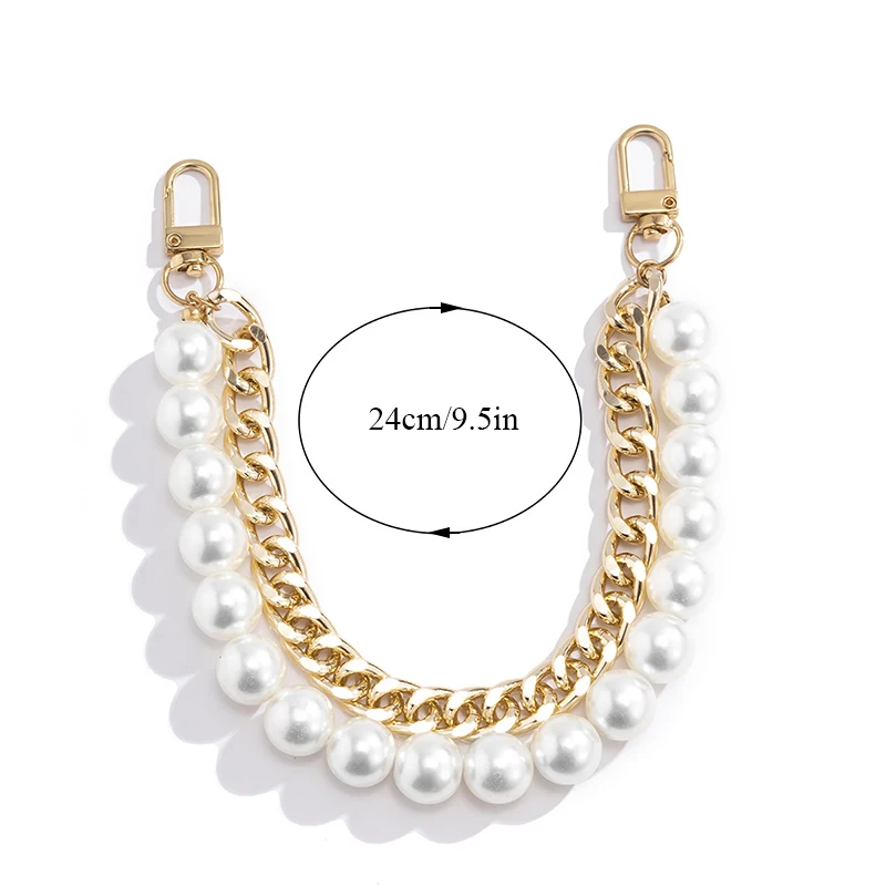 24cm Pearls Chain Strap For Handbag Double Layer Chain Pearl Bag Chain Metal Chains Bag Strap Fashion Accessories For Handbags