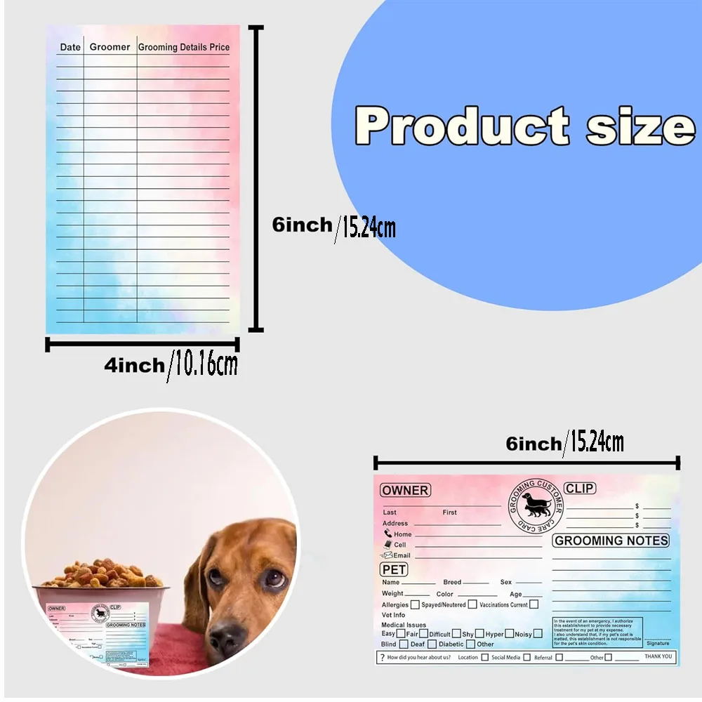 Cat Dog Pet Grooming Information Cards 8x5inch Groomer Client Profile Service Record Clip Card Data Client Page Cards 50Pcs