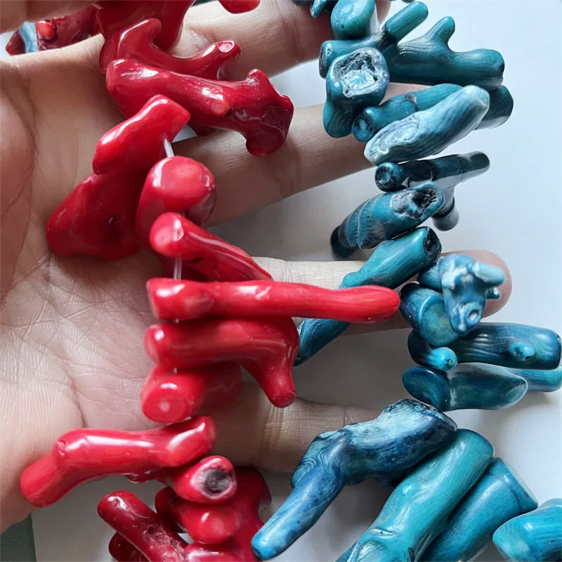 20-50MM Red Blue Coral Branch Nugget Loose Bead Top Drilled Spike Pendant Bamboo Stick Points Stone Tribal Making Necklace