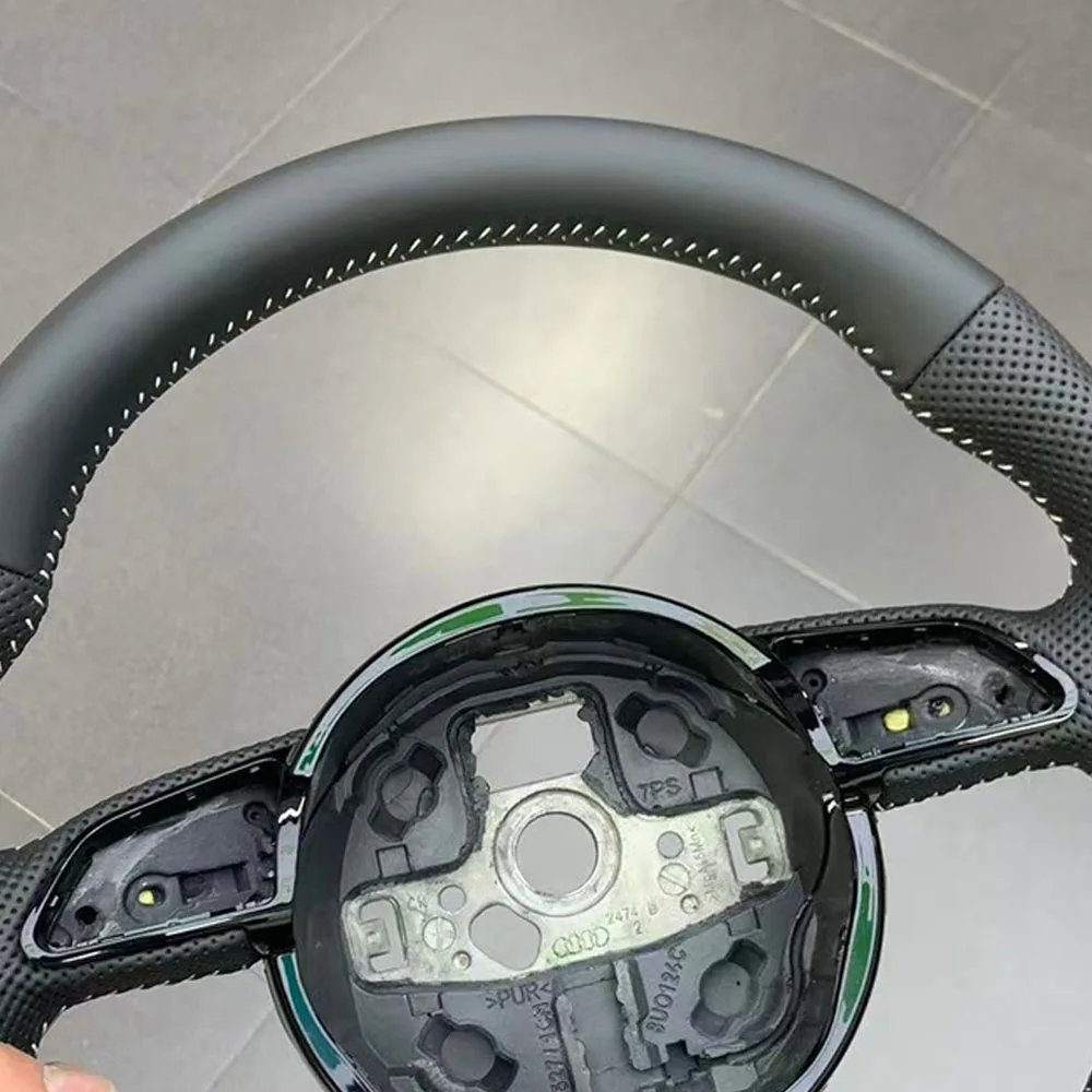 Flat Bottom Leather Sport Bare Steering Wheel Hub Only Fit For Audi A4 A5 Q5 2013‑2018 Old Large Airbag Model Without Heating Sy
