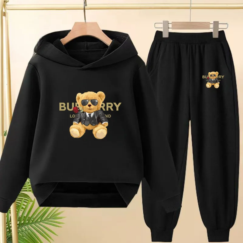 

Autumn Winter 3-12 Age Boy Girl New Style Bear 2 Piece Leisure Children Outerwear Hoodie+Trousers Pullover Hooded Sportswear