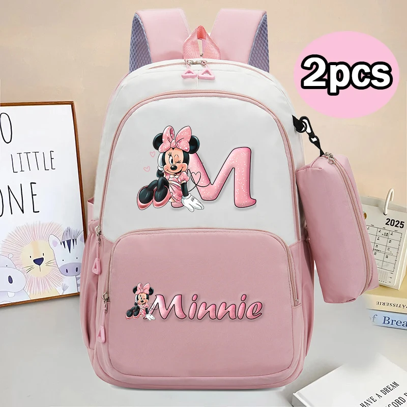 

Minnie Mouse Backpack Pencil Case 2pcs Boy Girl Student Teenager Book Bags Men Rucksack Travel Backpack Mochila Escolar Gift