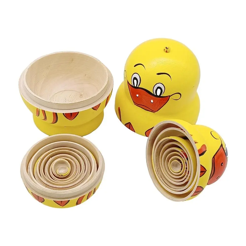 10 Stuks Handgemaakte Ambachten Creatieve Russische Nestpoppen Speelgoed Kit Houten Grappige Gele Eend Russische Poppen Stapelen Poppen Set Voor Kinderen