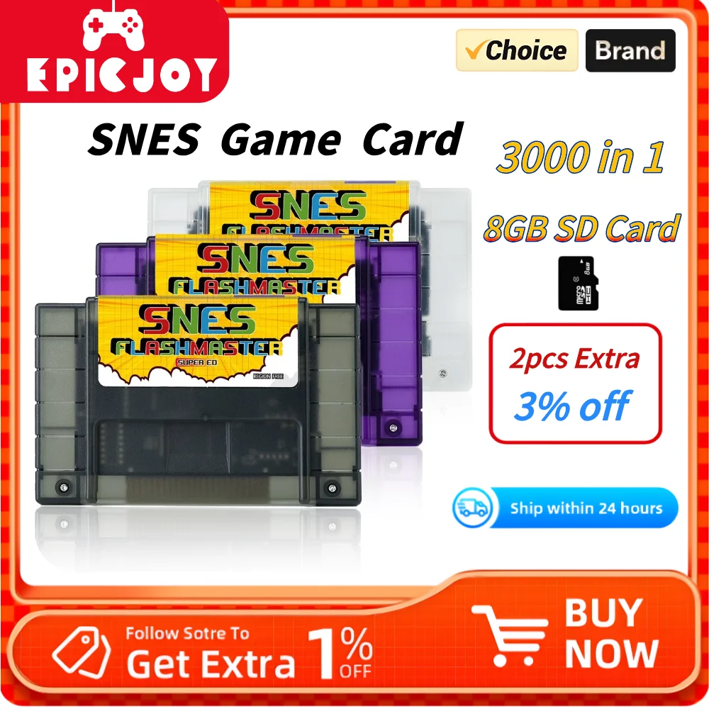 EPICJOY Super SNES Game Card 3000 in 1 SNES Card With 8GB TF Card For N SNES Console Compatible With Original US Console