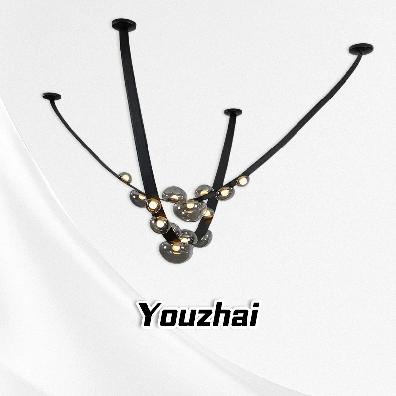 

Modern minimalist restaurant belt pendant light, Nordic art villa, empty living room combination lighting fixture