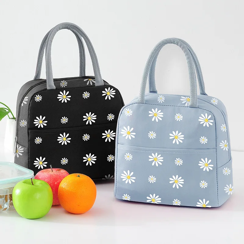 Daisy Printing Insulated Lunch Bag Large Capacity Portable Women\'s Picnic Thermal Cooler Storage Bags Food Container Bento Pouch