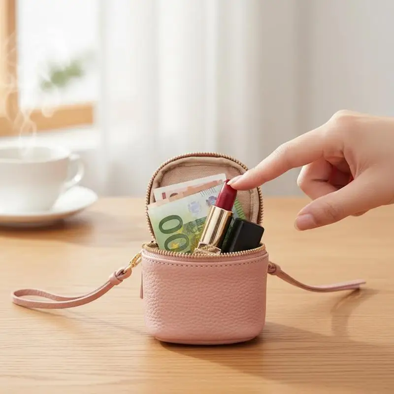 Vintage Leather Cosmetic Bag Lipstick Change Storage Bag Portable Travel Storage Bucket Personality Mini Round Coin Purse