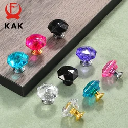 KAK Acrylic Crystal Diamond Furniture Knobs 26mm Colorful Kitchen Cabinet Handles Black Drawer Knobs Door Pull Furniture Hardwar