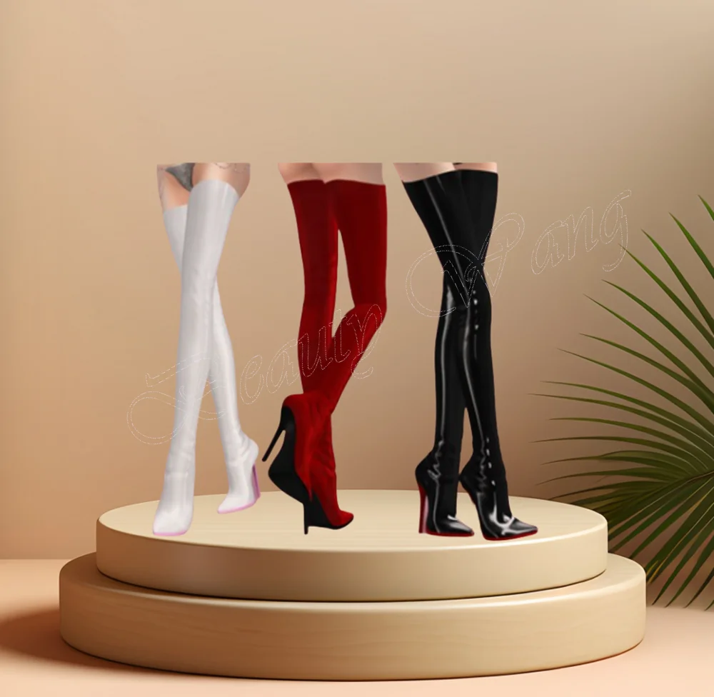 Red Long Boots Black Sole Stilettos Pointed Toe Knee High Pretty Shoes for Women Thin High Heels Shoes 2024 Zapatos Para Mujere