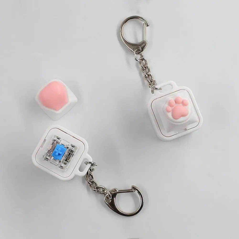 Electric Wooden Fish Keycap Toy with Hanging Buckle RGB Light Up Stress Relief Pink Silicone Butt Cat Paw Decompression Keychain