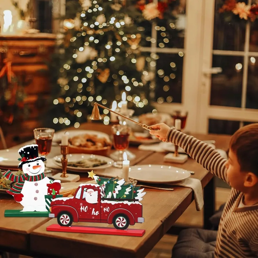 6 Pcs Christmas Table Decorations Wooden Christmas Table Centerpieces Xmas Snowman Santa Claus Gnome Signs Merry Xmas Toppers