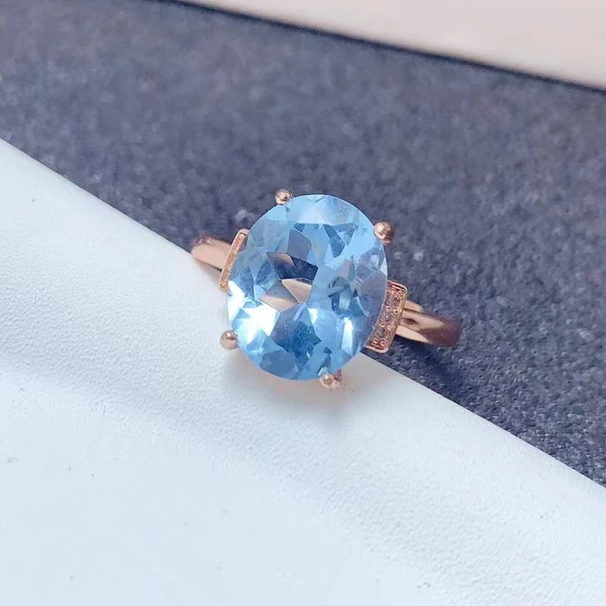 5ct Light Blue Topaz Silver Ring 10* 12mm VVS Grade Natural Topaz Ring 3 Layers 18K Gold Plating Gemstone Jewelry for Daily Wear