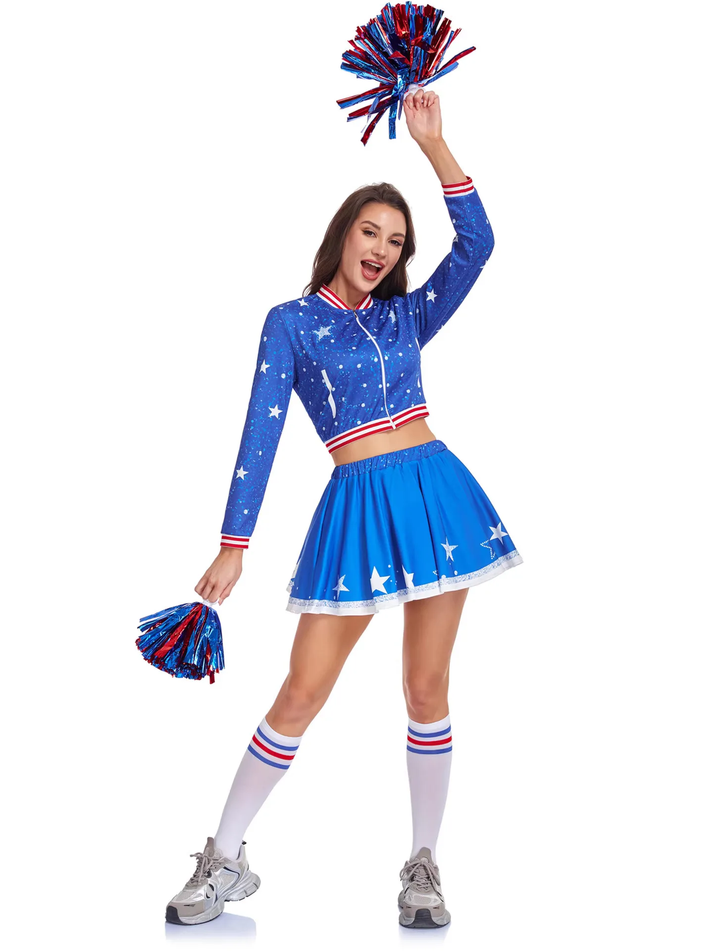 

Blue Cheerleading Women's Costume Halloween Performance Stage Outfit Football Babes Racing Suit Adult Clothing Festival Dress