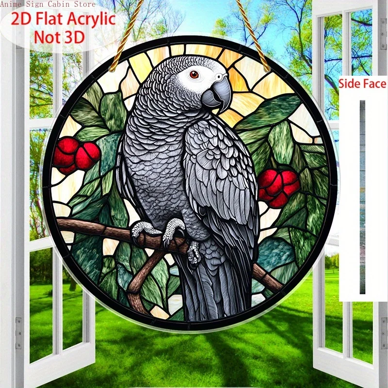 2D flach, 1 Stück Acryl-Sonnenfänger für afrikanische graue Papageien, geeignet für Fensterbank, Veranda, Terrasse, Garten, Büro, Bar, Café