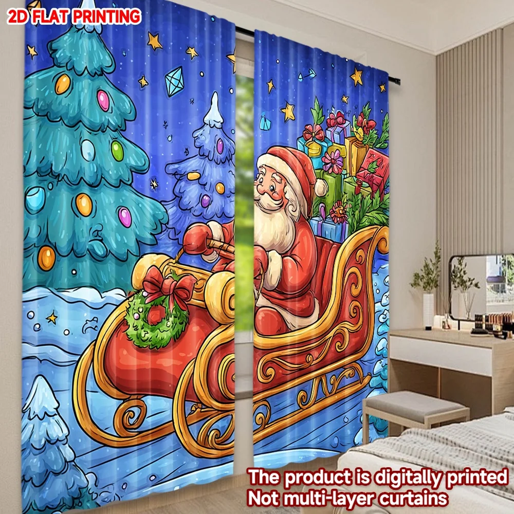 2D الطباعة المسطحة 2 قطعة ستائر عيد الميلاد الشتاء عيد الميلاد ثلج دائم ألياف البوليستر الربيع استخدام للمنزل جدار ساحة الاستخدام ل