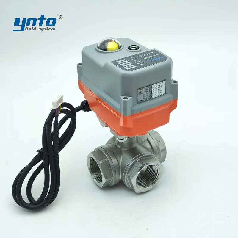 صمام كروي كهربائي صغير الحجم SS ثلاثي الاتجاهات مع خيط داخلي لمعالجة المياه والمياه الصناعية على شكل حرف L