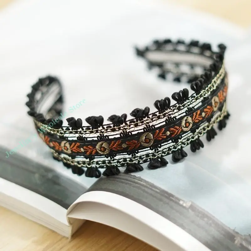 R7UF Elegant Wide Hair Bands Lace Embroidery Vacation Headband Party Headpiece