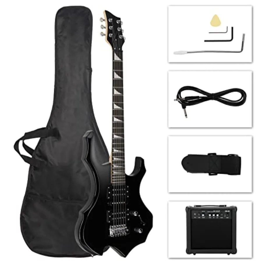 Burning Fire Design Electric Guitar Kit 36-inch HSH Pickup Electric Guitar Beginner Guitar Set with Amplifier Rosewood Fingerbo