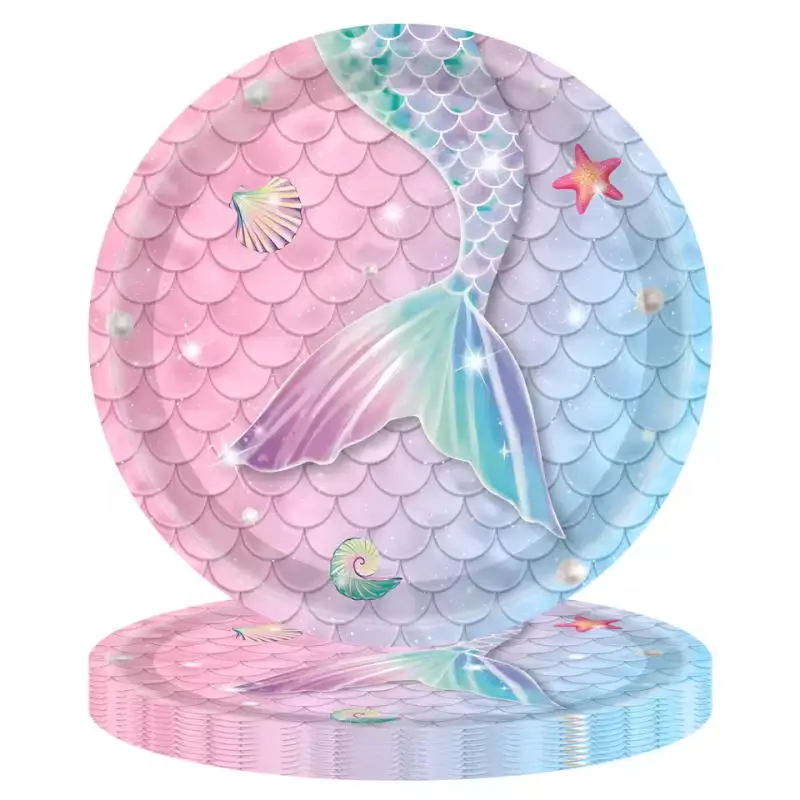 Lila Meerjungfrau Geburtstags-Tischdeko Party Mädchen Pappteller Becher Servietten Tischdecke Geburtstagsbanner für Kinder Ballonset Hintergrund – Detail 13
