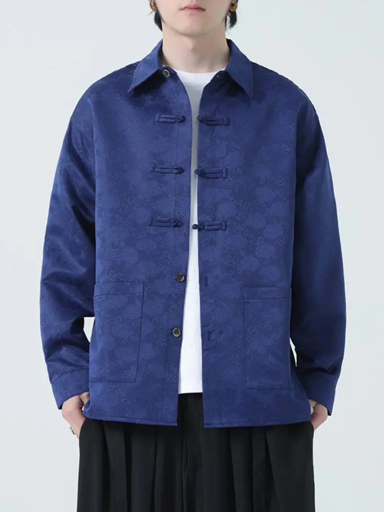 

New Chinese Sle Long Sve irt Men's High-End Sensation Embroidered Button up Top Vintage Tang Costume Improved Hanfu