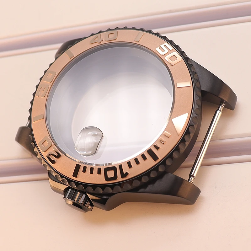 Schwarzes 40mm Herren-Uhrengehäuse mit Saphirglas und schwarzer Yacht-Lünette für Seiko nh35 nh34 NH36 NH38 Eta2824 Miyota8215 Uhrwerk 28,5mm Zifferblatt – Detail 6