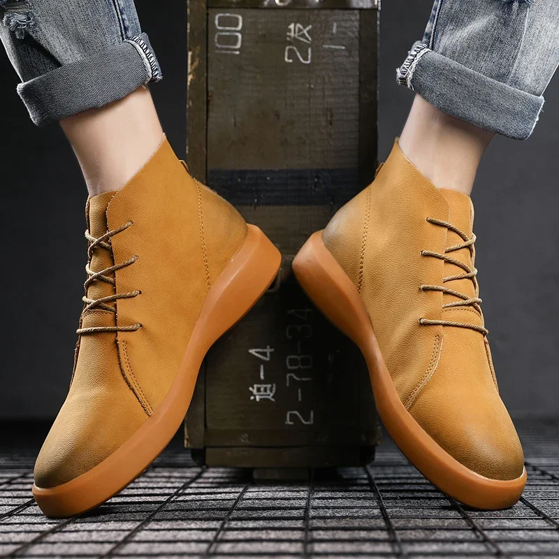 

2024 new comfortable winter men's boots, casual, fashionable, tight fitting, true leather anti slip, autumn outdoor shoes