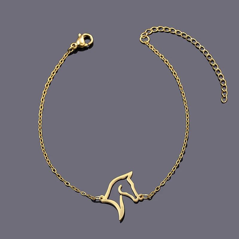 Pulsera con dije de cabeza de caballo hueca a la moda, pulseras de cadena de acero inoxidable ajustables, joyería
