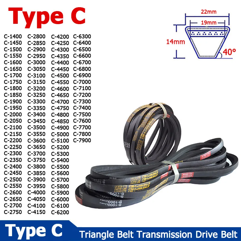 1pcs Type C-1400~C-7900 Agricultural Machinery V-Belt Industrial Triangle Belt Transmission Drive Belt 95 600 750 800 950 1000